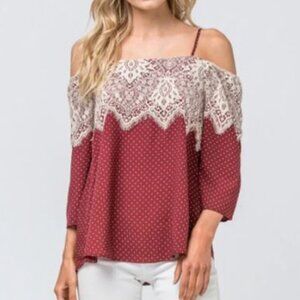Entro Size Small Off the Shoulder Lace & Polka Dot Tank Top